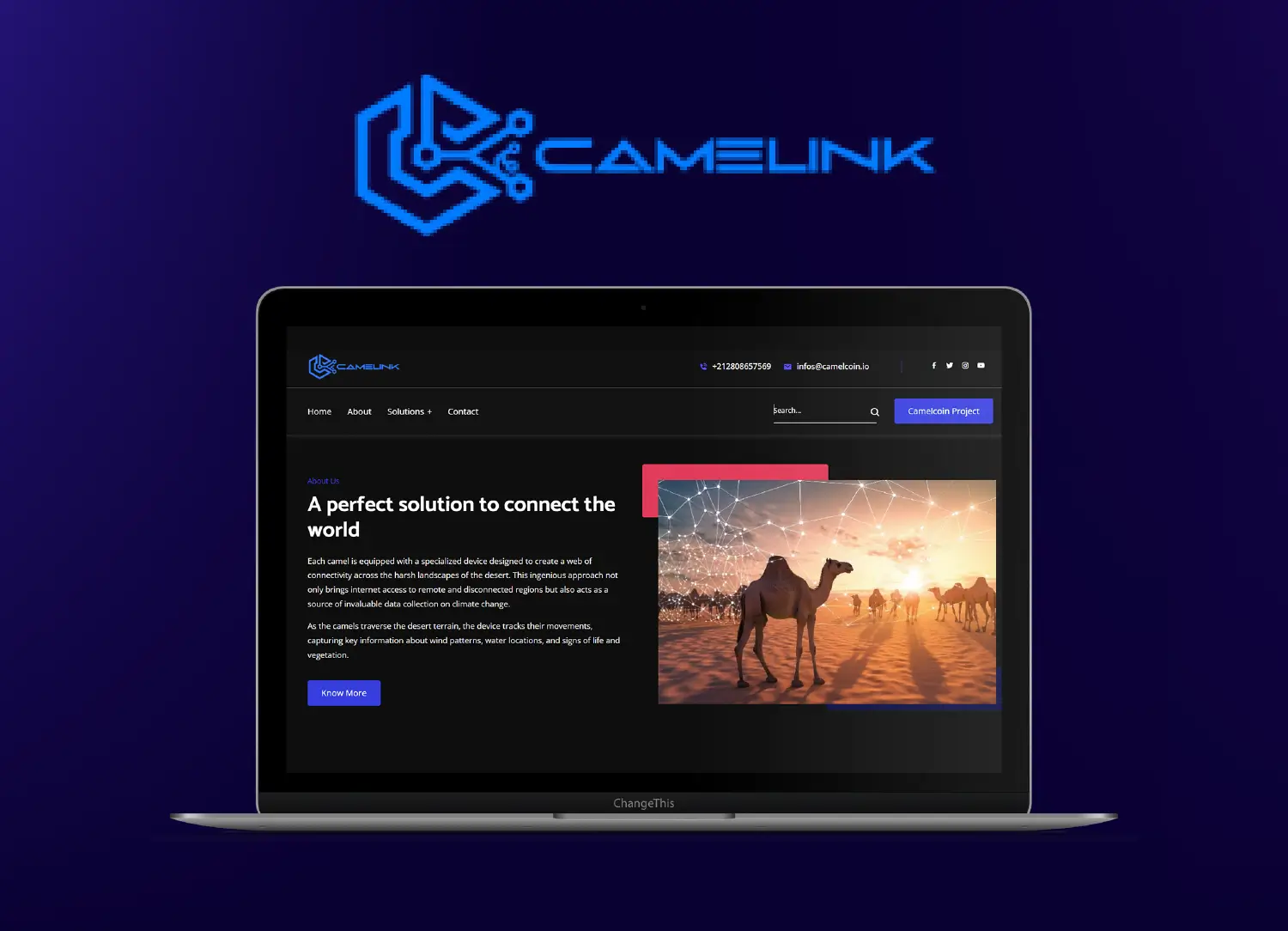 laptop screen show for the website of CameLink project is an innovative initiative that aims to enhance internet connectivity in remote desert regions