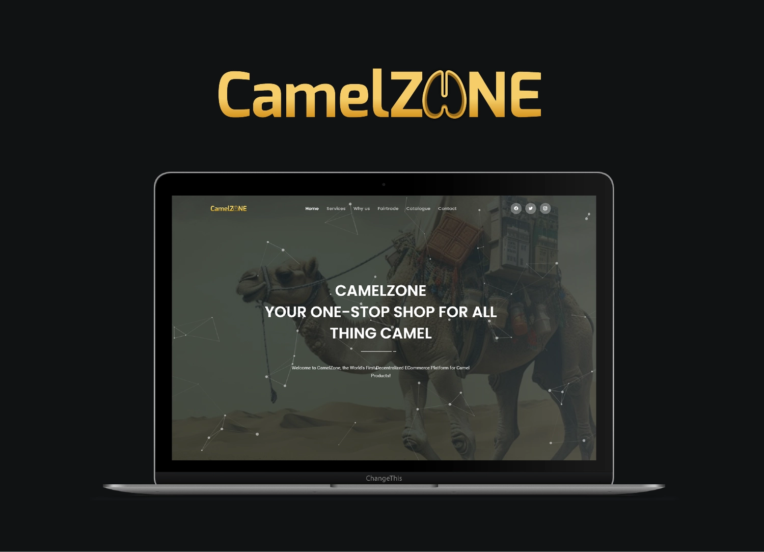 laptop screen show for the website of camelzone the first decentralized eCommerce platform specializing in camel products.